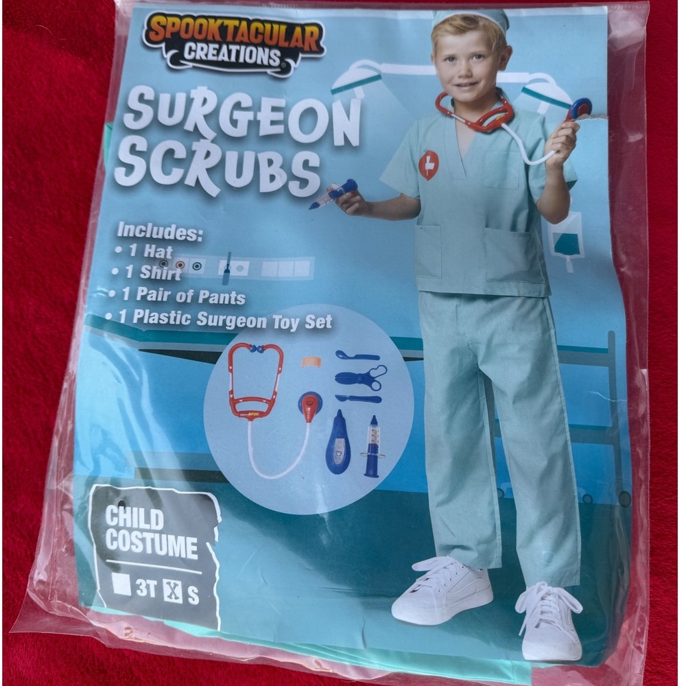 Spooktacular Creations Surgeon Scrubs Kids Size S 5-7 Teal New with Toys